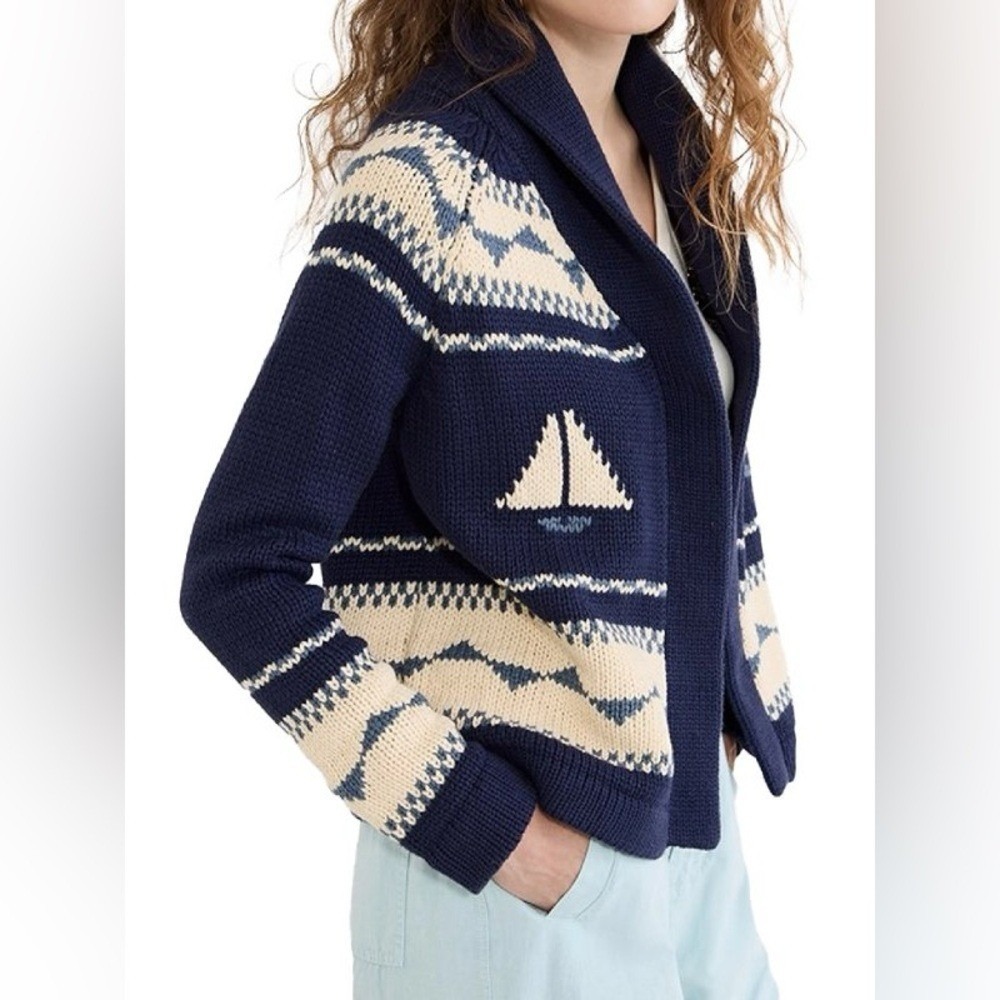 RARE The‎ Great. Sailboat Lodge Nautical Cardigan Sweater in Navy & Cream XS
